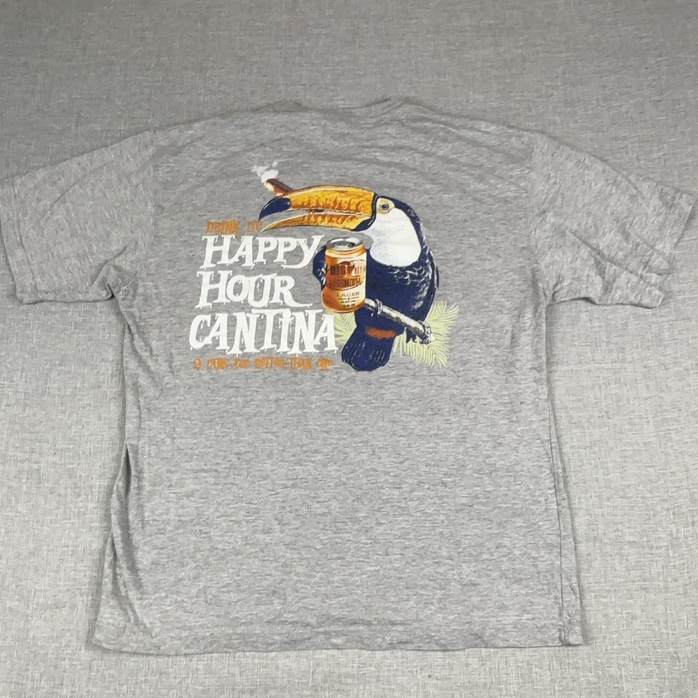 Paradise Shores Shirt Mens XL Gray Happy Hour Cantina Toucan Beer Graphic Tee